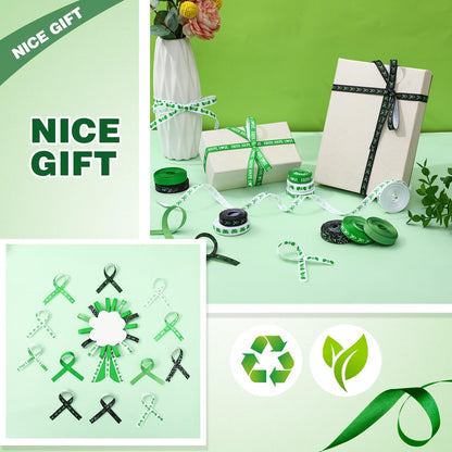 Hahafelt 12 Rolls 60 Yards Mental Health Awareness Ribbon Green Bow Making Ribbon DIY Craft Decorative Ribbons for Gift Wrapping Activities Home Decor 3/8 Inches