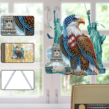 POETRYDRAW DIY Hanging Diamond Art Pendant Kit Independence Day Eagle, Special Crystal Diamonds Painting Ornament for Adults, Diamond Art Suncatchers Double Sided Board Gem Painting Box Kit