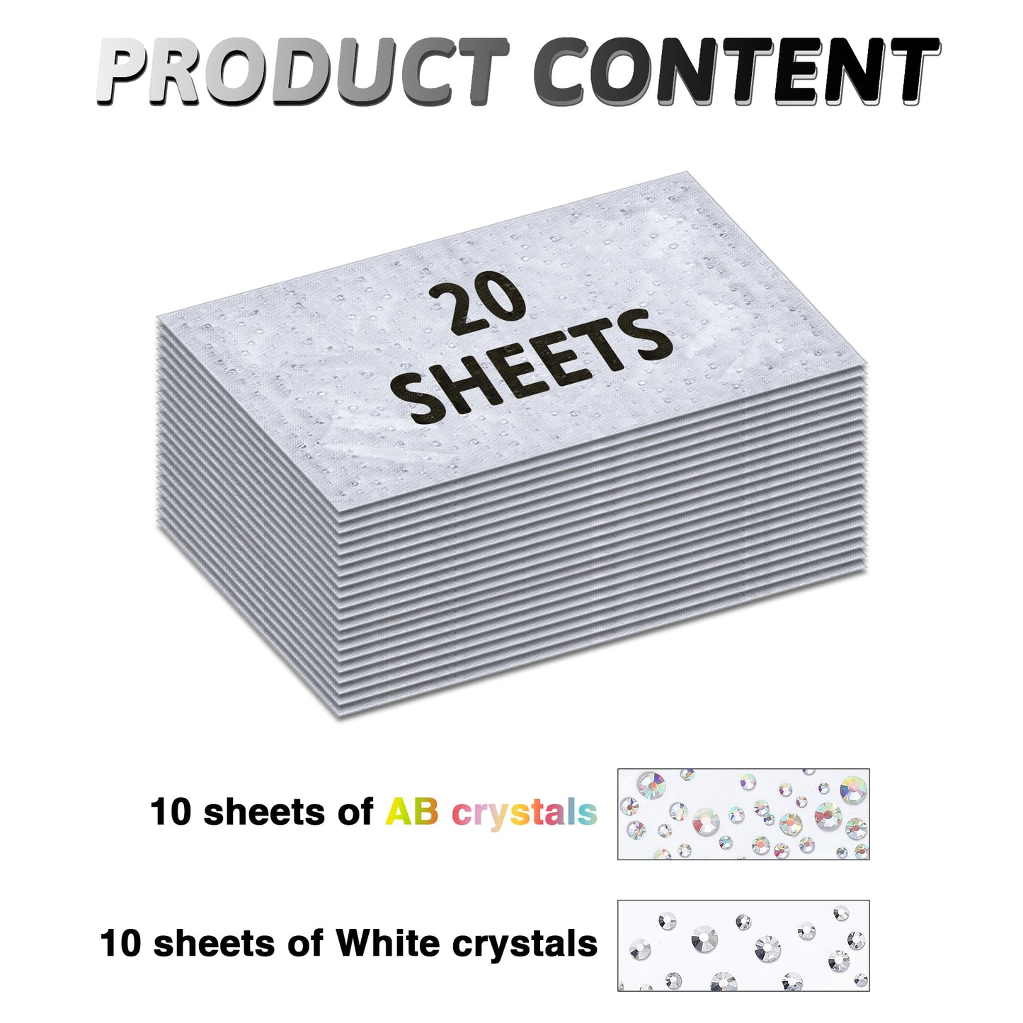 Dvobez 20 Sheet Iron-on Rhinestone Sheets - 2 Stunning Designs, AB Crystals & Glitter Hotfix Rhinestones, 2mm/3mm/4mm Mixed Sizes for Clothing, DIY Crafts, Gift Personalization & Home Décor