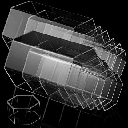 Jetec 6 Pcs Hexagonal Jewelry Display Risers Hexagonal Market Display Risers Stands Acrylic Showcase Acrylic Stand for Jewelry Model Figures Decoration, 6 Sizes (Clear)