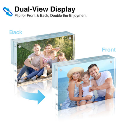 HOUSE DAY Acrylic Picture Frames 4x6, 3 Pack Magnetic 4 x 6 Picture Frame, Double Sided Clear 4x6 Photo Frame with Microfiber Cloth, Frameless FreeStanding 4x6 Frame Gift for Desktop Display