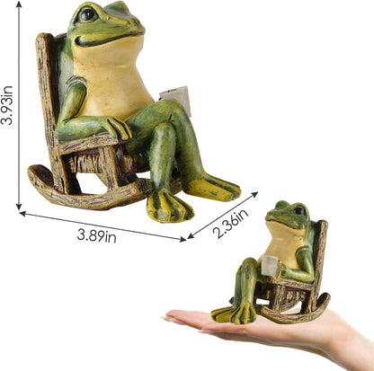 FOXMIS Miniature Frog Garden Statue Mom Dad Gifts Home Decorations Fairy Garden Accessories Outdoor Lights Solar Garden Frog Decor Art Housewarming Gift for Patio,Yard,Lawn Ornament,3.89"x2.36"x3.93
