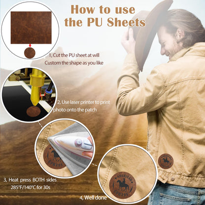 iFForce 12.6”X10.6“ Laser Engraving PU Leather Blanks - 6 Large Sheets Leatherette Iron on Hat Patches - Cut at Will Custom Any Shapes for DIY Hat & Clothes Business (6 Sheets, 6 Colors)
