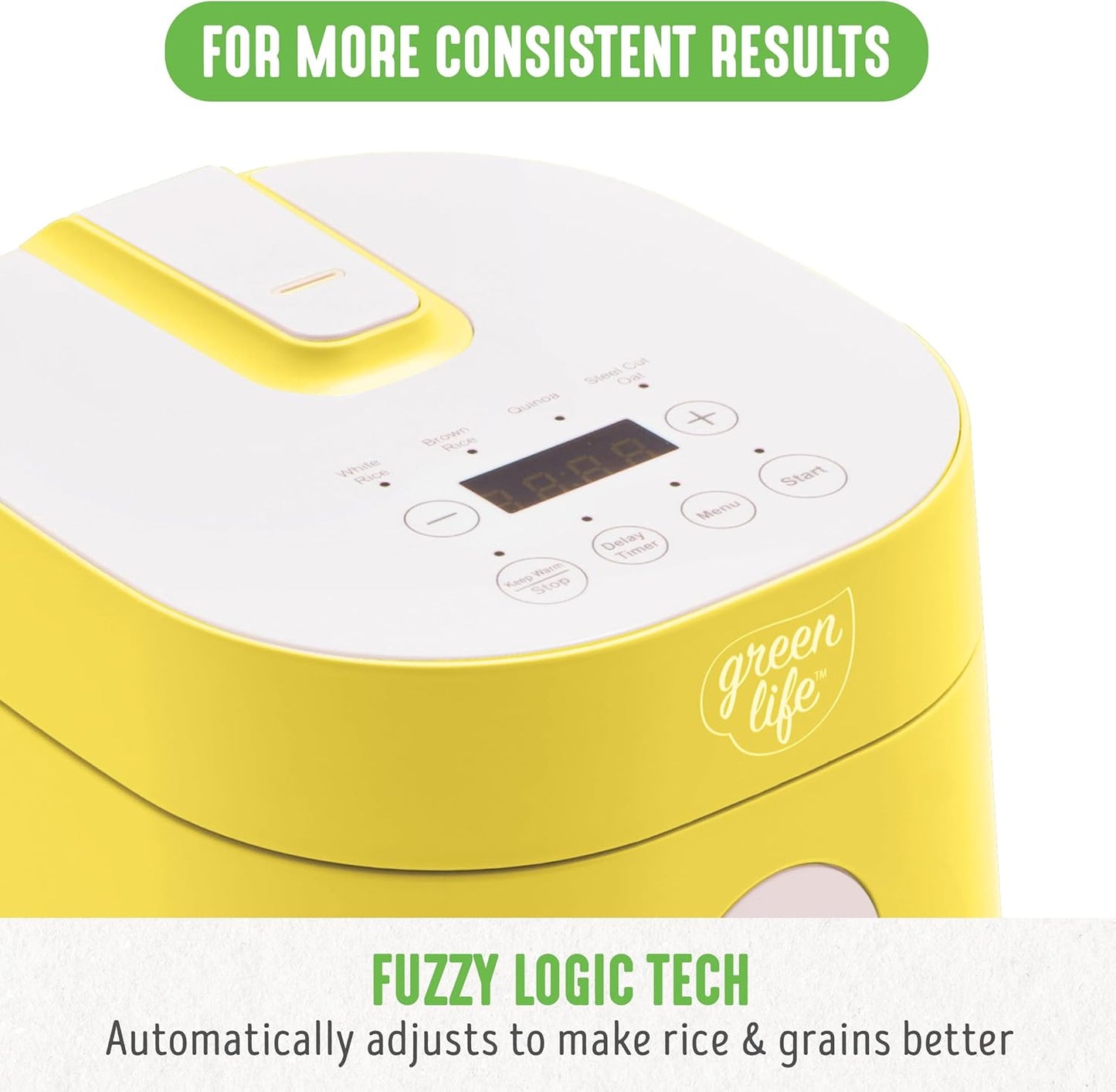 GreenLife 4-Cup Digital Rice Cooker, PFAS & PFOA-Free Removable Ceramic Pot, Healthy Cooking, Yellow