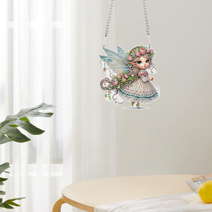 JZHYOAN Butterfly Fairy Diamond Painting Pendant Window Hanging Ornament Kit Diamond Art Tool Kit Crystal Art Elf Mosaic Making Kits Home Decor Pendant Cross Stitch Ornament Gem Arts Wind Chimes