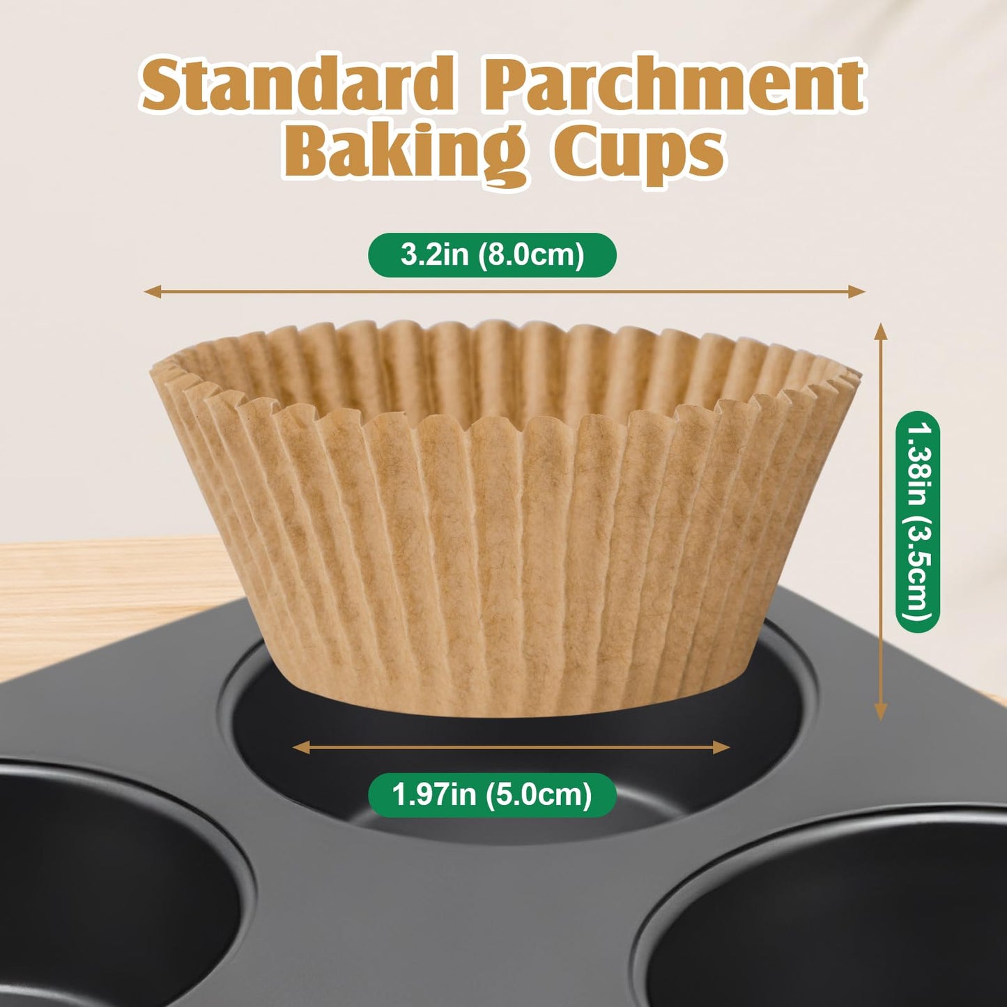 VISRIE 500Pcs Standard Cupcake Liners, Natural Parchment Paper Cupcake Liners for Baking, Grease-Proof Muffin Cups, Food-grade Baking Cups for Cupcakes, Muffins, Nuts