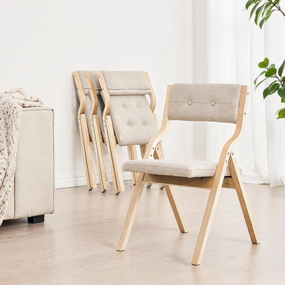 VEVOR Wooden Folding Chairs with Cushion, Set of 4, Portable Foldable Cushion Chair with Wooden Frame, Modern Padded Dining Chair for Kitchen, Office, Wedding, Party, Dining Room, Easy Assembly, Beige
