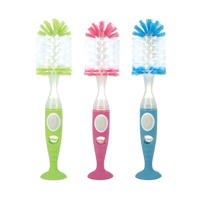 2 1 Nuby Easy Clean Dispensing Soft and Durable Bristle Bottle Brush with Textured Handles and Suction Base, in System