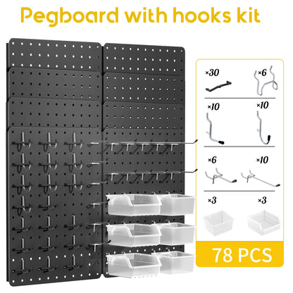 PHX Grove Peg Board for Tools, 8 Pack Metal Pegboard Wall Organizer with Hooks,14.76"×10.82" Black Pegboard Panels for Walls Home, Garage Tool Storage, Kitchen, Office Organization, Craft Room