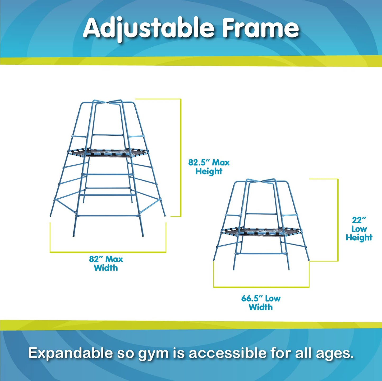 Explorer 2 Jungle Gym Climbing Set with Adjustable Steel Frame, Weather-Resistant Canopy & Platform, Outdoor Playset and Playground Equipment for Kids Ages 3-12, 220 lbs Capacity
