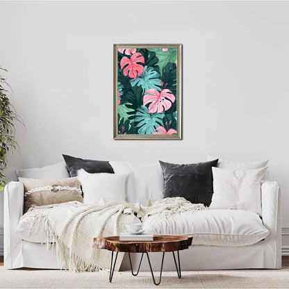 QAZWSX Diamond Painting Kits Art Tropical Leaves on Pink Diamond Art Kits for Adults, Plants Painting Crafts Home Wall Decor DIY 5D Gem Art Perfect for Relaxation 12x16 inch