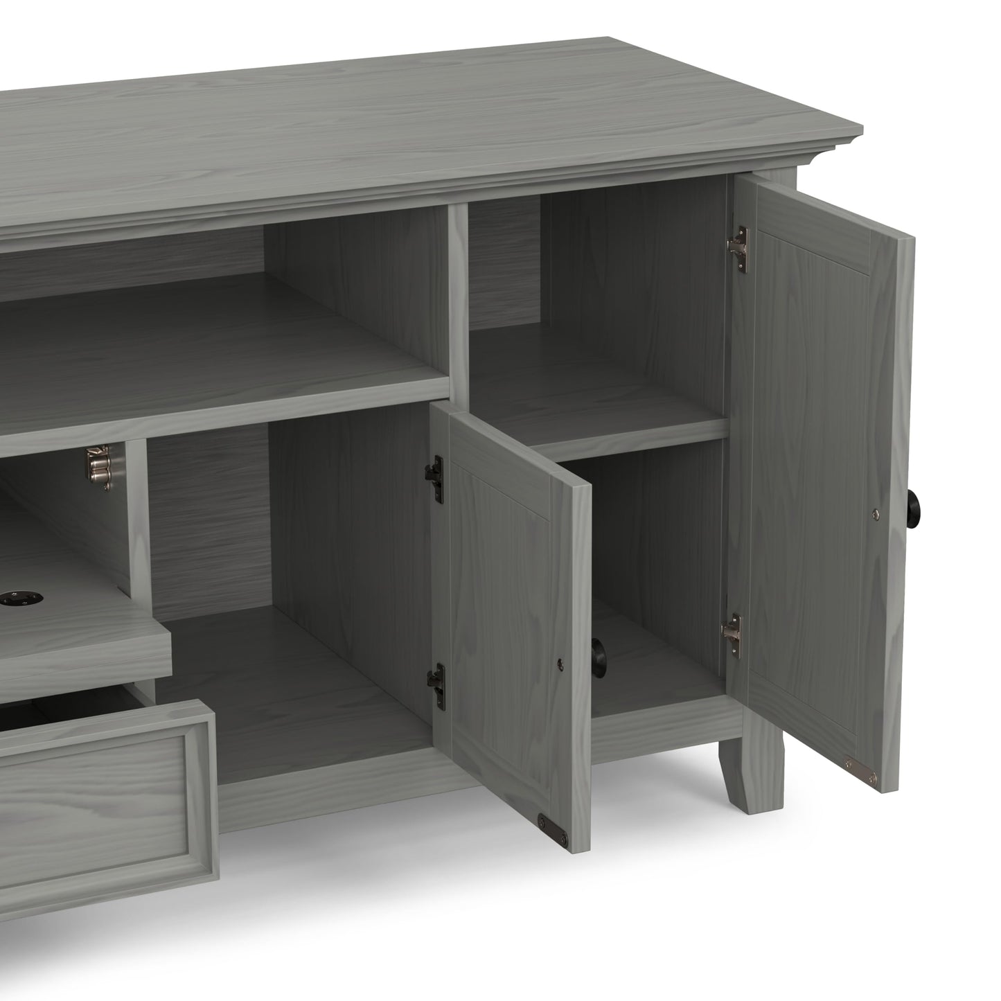 SIMPLIHOME Amherst TV Stand - 72 inch Wide Solid Wood Media Console in Fog Grey, Transitional Entertainment Center for Living Room for TVs up to 80 Inches with Shelves and Cable Management