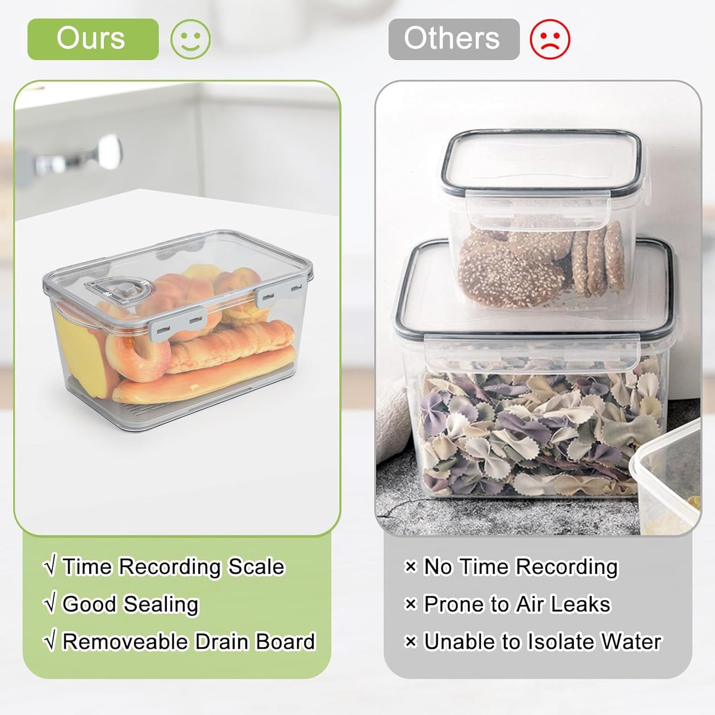 2 Counter OTraki Bread Storage Container Pcs Bread Boxs for Kitchen Bread Saver Container Airtight Homemade Bread Loaf