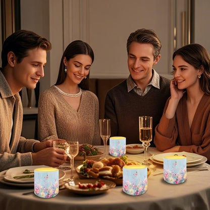 Cozeyat Butterfly Floral Flameless Candles 4 Pack Battery Operated with Remote Control Timer LED Pillar Candles Waterproof for Indoor Outdoor