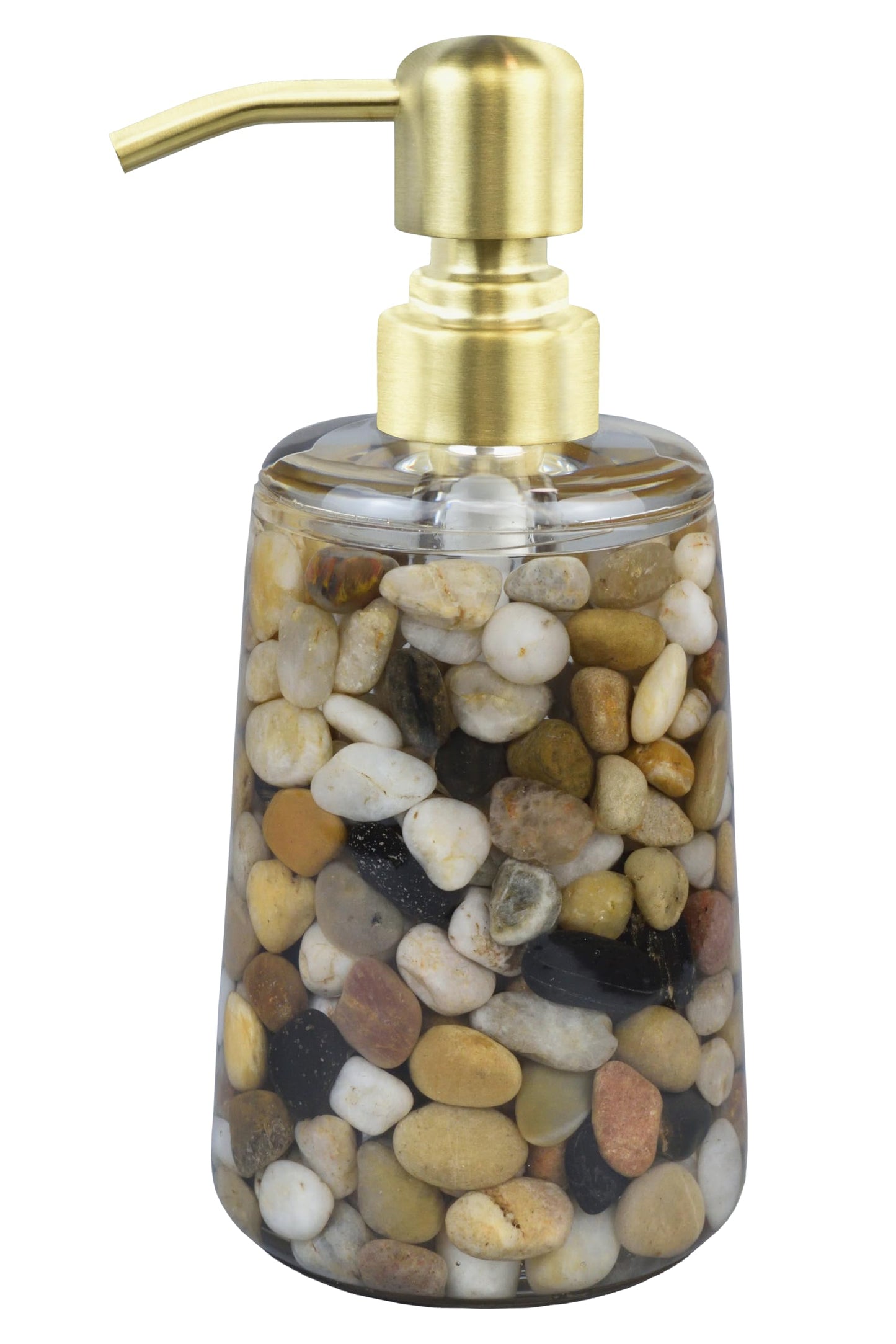 Handmade Refillable Soap Dispenser for Bathroom & Kitchen, Rocks Stone Soap Dispenser with Gold Stainless Steel Pump