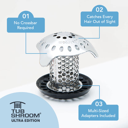 TubShroom Ultra Revolutionary Bath Tub Drain Protector Hair Catcher/Strainer/Snare, Stainless Steel, Stainless Combo
