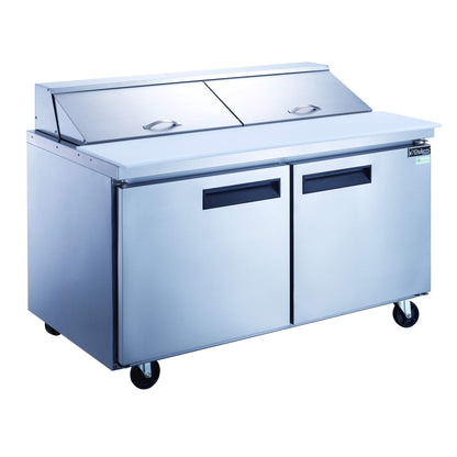 Dukers DSP60-16-S2 14.3 cu. ft. 2-Door 60" Commercial Food Salad/Sandwich Prep Table Refrigerator in Stainless Steel