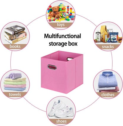 Fabric Cloth Storage Bins, Set of 3 Foldable Cube Baskets with Dual Handles for Home Bedroom Storage, Pink