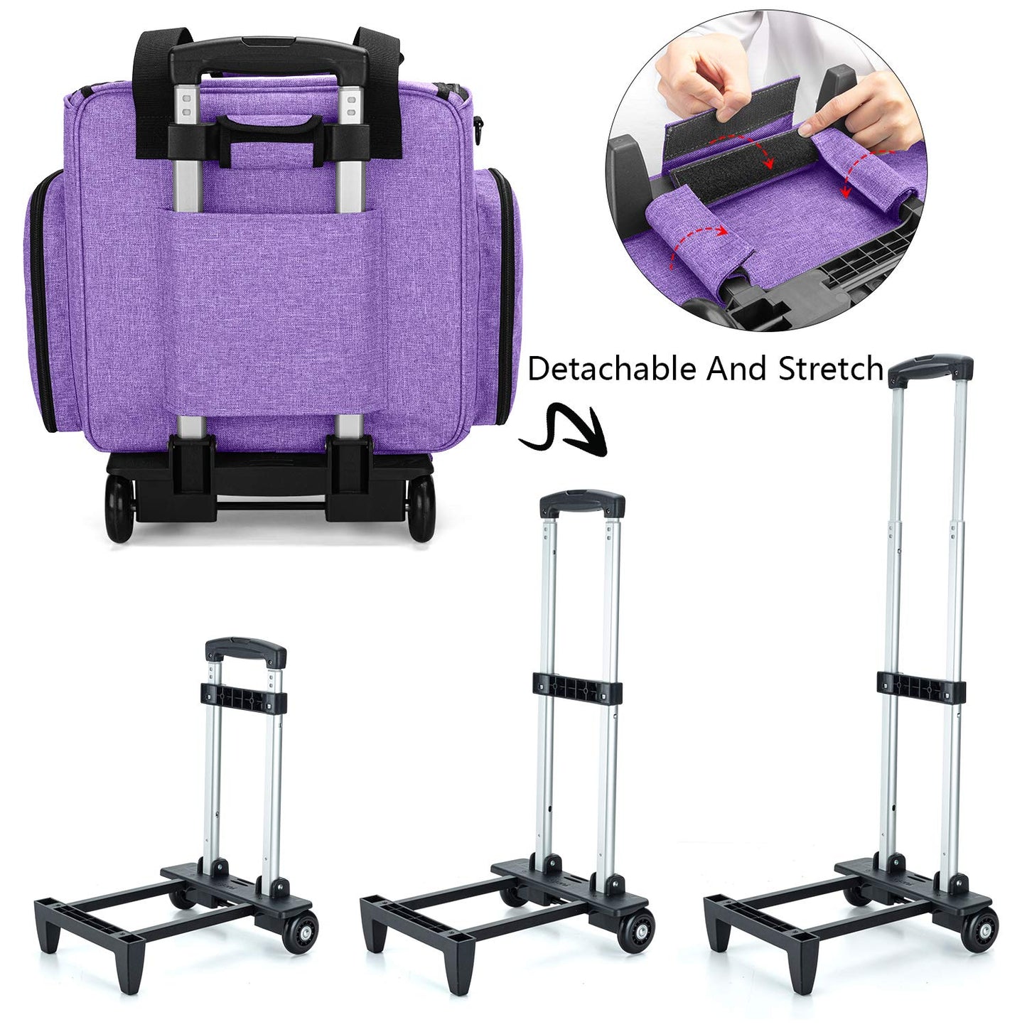 LUXJA Sewing Machine Case with Detachable Dolly, Sewing Machine Tote with Removable Bottom Pad (Patent Design), Purple