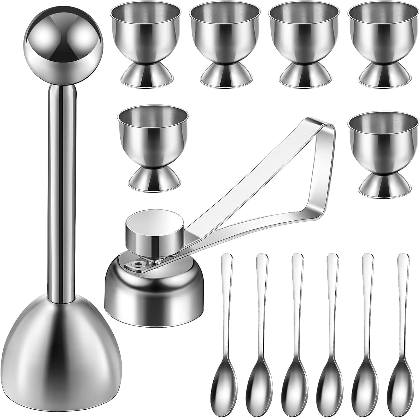 14 Set Pieces Egg Cup Egg Topper Boiled Egg Holder Stainless Steel Egg Opener Egg Spoon for Kitchen Tool