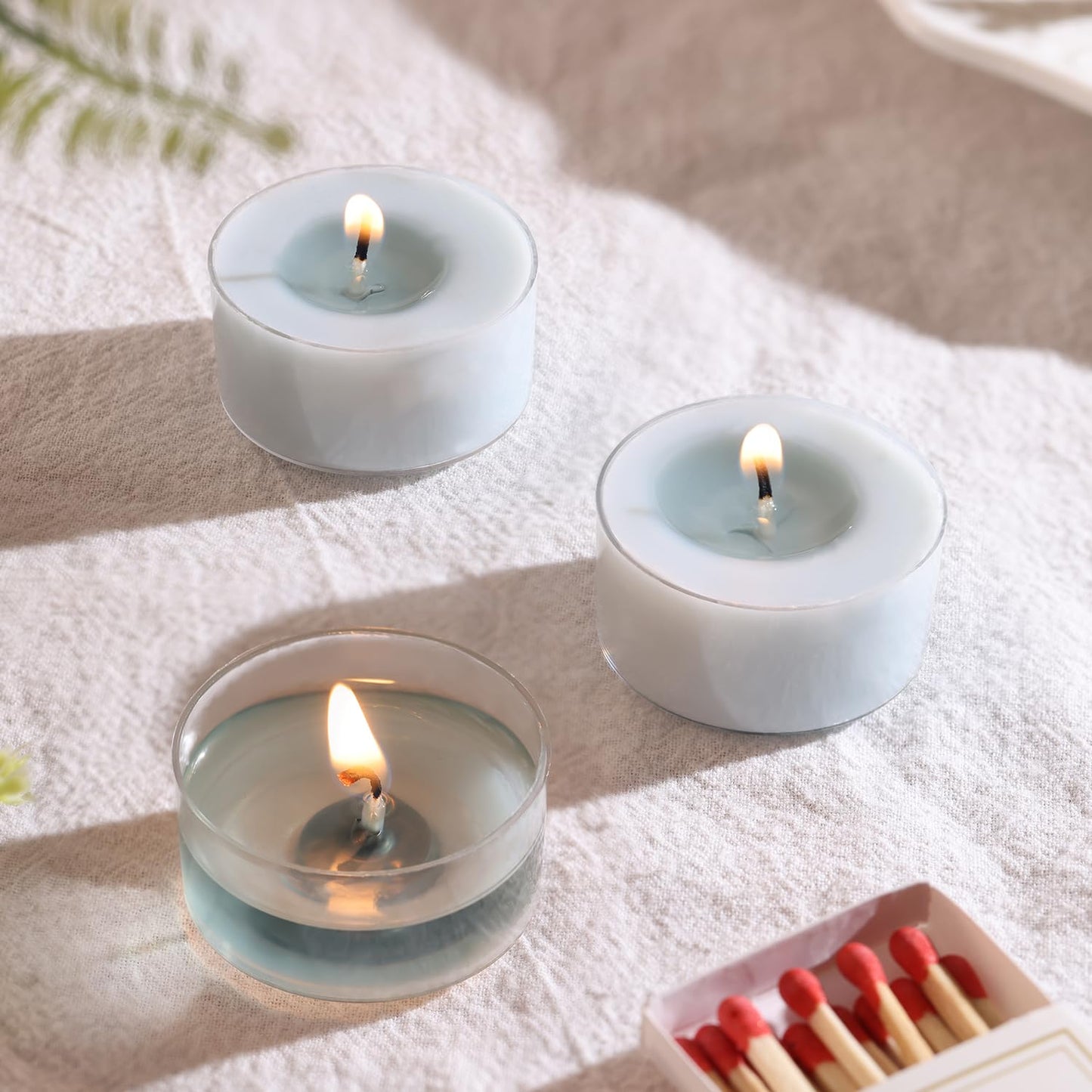 Ocean Memory Scented Tea Lights Candles – Soft Blue – 6 Hour Burn – 100% Palm Wax – Scented Tealight Candles for Holiday Relaxation, Winter Gatherings – 48 Pack Scent Votive Candle