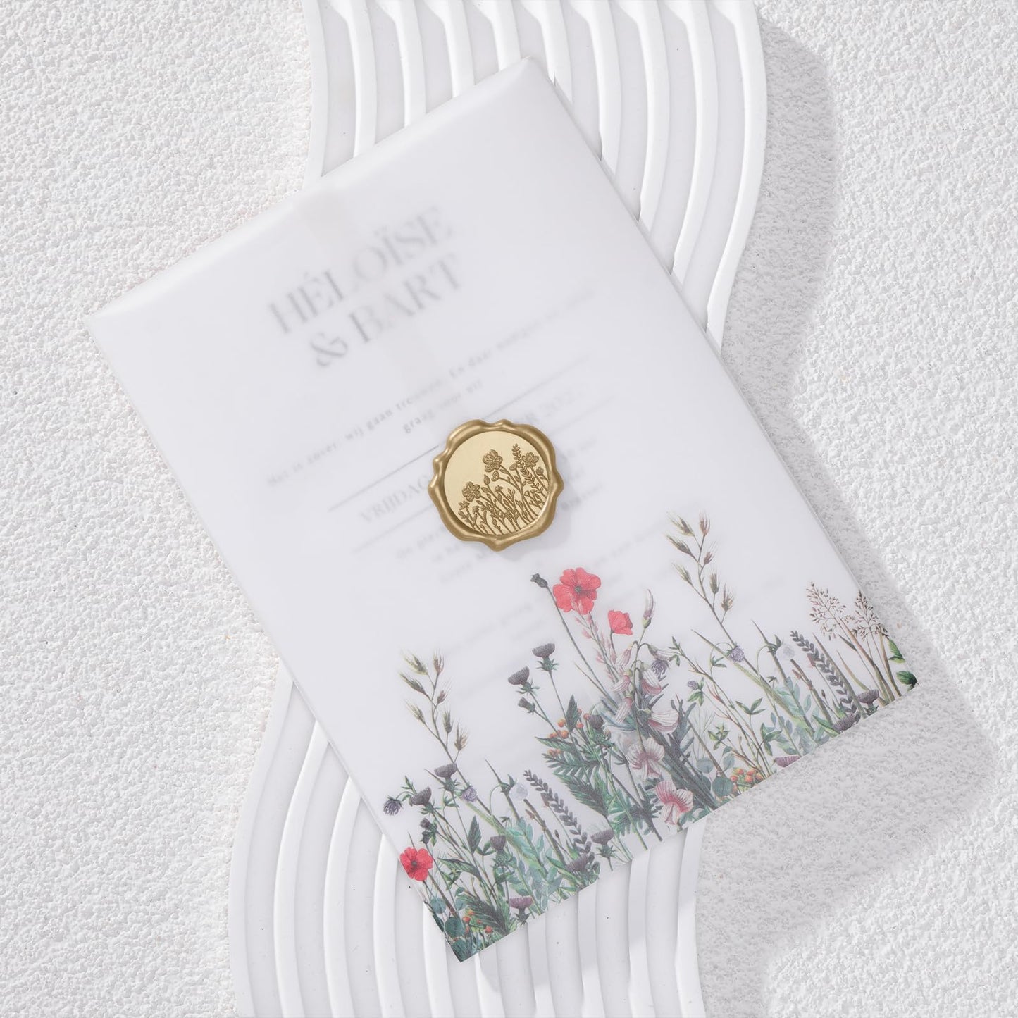 UNIQOOO Wildflower Wax Seal Stickers - Floral Wedding Invitation Envelope Seal Sticker, 50 Pcs Self- Adhesive Light Gold Field of Flowers Stickers, Perfect for Christmas, Gift Wrapping