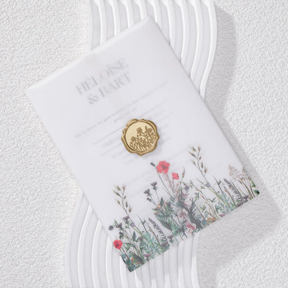 UNIQOOO Wildflower Wax Seal Stickers - Floral Wedding Invitation Envelope Seal Sticker, 50 Pcs Self- Adhesive Light Gold Field of Flowers Stickers, Perfect for Christmas, Gift Wrapping