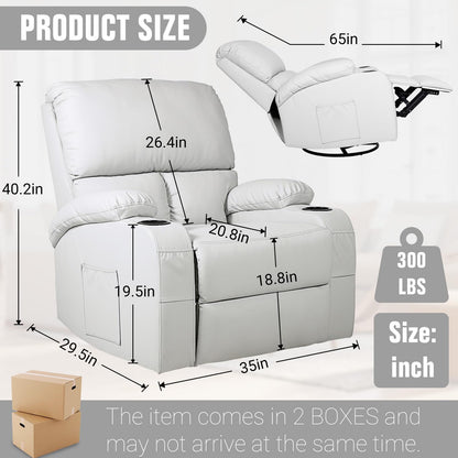 LAFWELL Rocking Recliner Chair, Massage Rocker Recliner Chair with Vibration Massage and Heat, 360° Swivel Recliner Chairs, Living Room, Bedroom, Nursery, RV, Grey