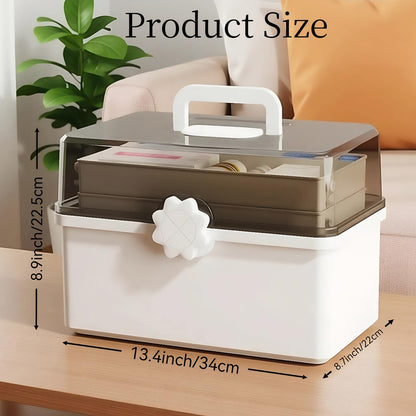 Pulseplay 3-Layer Large Capacity Art Craft Organizer Storage Box - Portable Plastic Tool Box with Handle for Sewing, Art Supply, Nail, Hair Accessories, Medicine for Home Office and Travel