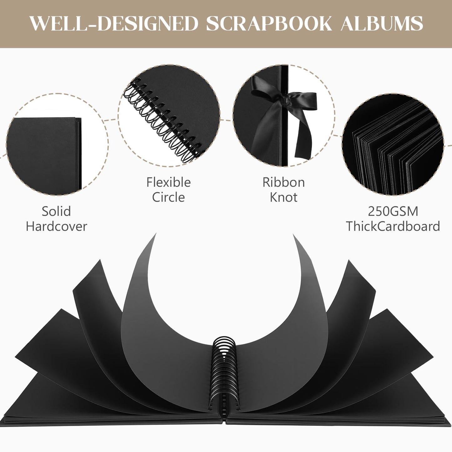 INNOCHEER Photo Album - Self Adhesive 80 Black Pages, Large Scrapbook Wedding Guest Book for DIY Anniversary Travel Memory Scrapbooking (Black 12 x 12)