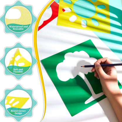 Epakh 24 Pieces Stencils for Kids 8 Inches Drawing Stencils Chalk Template Large Washable Geometric and Garden Themed Primary Shape Template for Kids Toddlers Preschooler(Primary Style)
