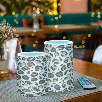 GUIJI Leopard Print - White Flameless Candles, Set of 2, Battery Operated, Pillar Candles for Home Decoration, Christmas, Party