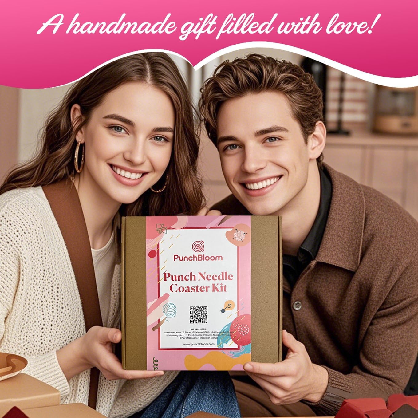 Christmas Punch Needle Kit for Adult Beginner, Easy Punch Embroidery Starter Set with Instruction, Fun DIY Needle Point Craft for Home Decor & Holiday Gift Idea(2pcs Dino & Penguin)