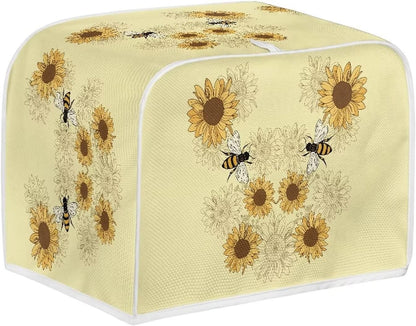 Sunflower Bee Print Toaster Dust Cover, Anti-Scratch Case for Most Standard 2 Slice Kitchen Small Appliances.