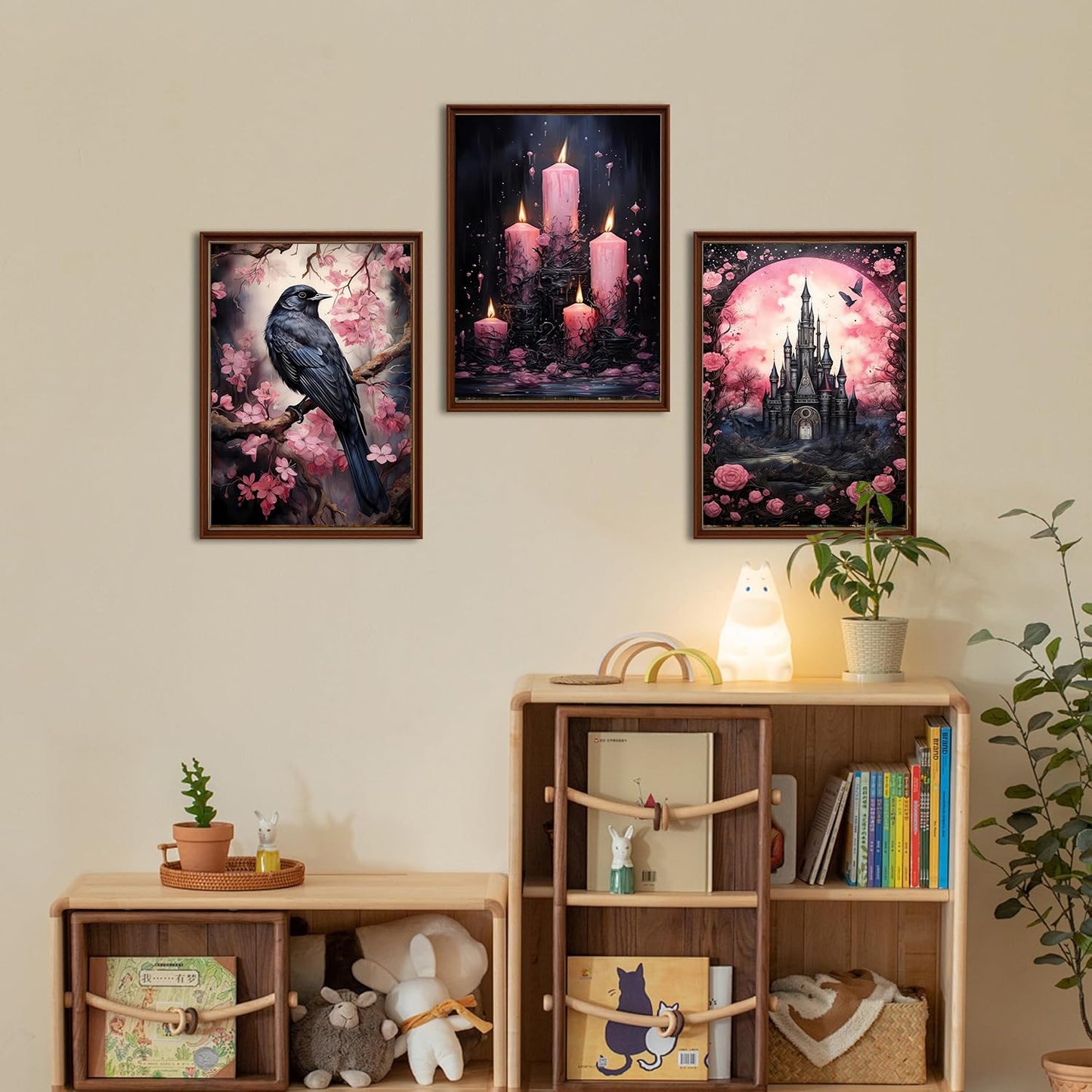 DAZZLEDOTS Diamond Art Kits for Adults, 3 Pack Pink Diamond Painting Kits for Beginner DIY Crow Castle and Candle 5D Full Drill Diamond Dots Crafts for Home Wall Decor Gifts 12x16 Inch