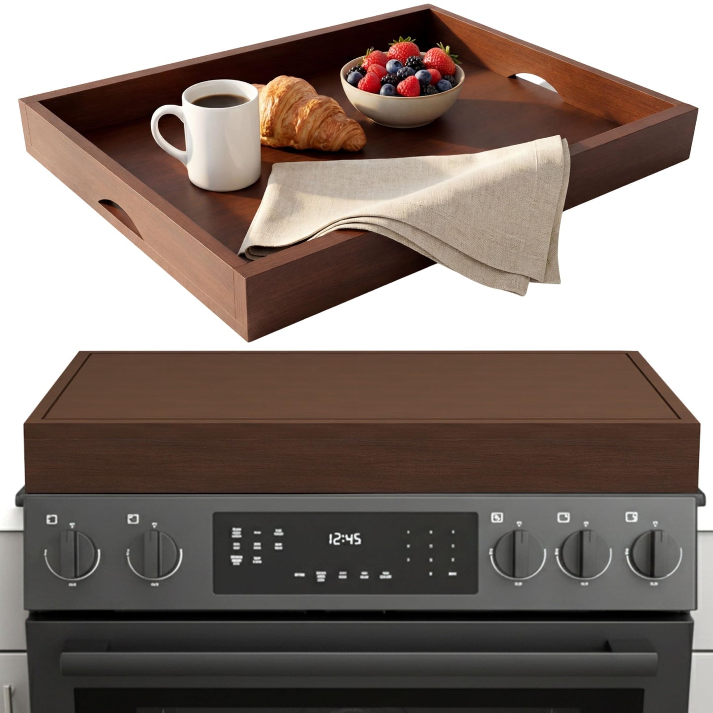 Wood Stove Top Cover Noodle Board for Gas Stove | Wooden Stovetop Cover Cutting Board | Butcher Block Stove Cover with Handles for Electric and Gas Burners | Kitchen Counter Space Saver