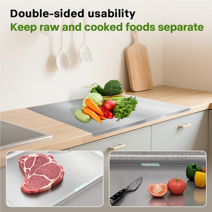 Pure Titanium Cutting Board with Lip - 100% Food-Grade Metal Chopping Board for Kitchen - Non-Porous, Easy to Clean, Dishwasher Safe (Medium)