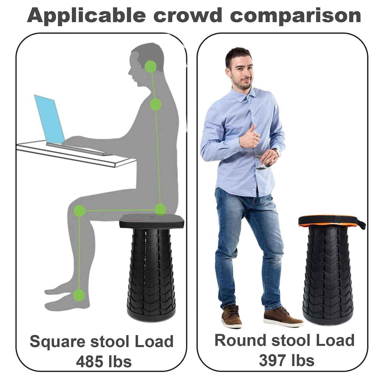 Deer's Life Square Portable Folding Stool, Upgrade Full Color Collapsible Stools for Adults Heavy Duty 485lbs Yet Small Lightweight Telescoping Retractable Camping Stool (Blue, Square)