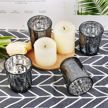 BTGLLAS 36pcs Black Glass Tea Light Holders - Votive Candle Holders Bulk for Weddings Events - Glass Votives for Wedding Centerpieces, Christmas, Thanksgiving - Candle Accessories Decor (36, Black)
