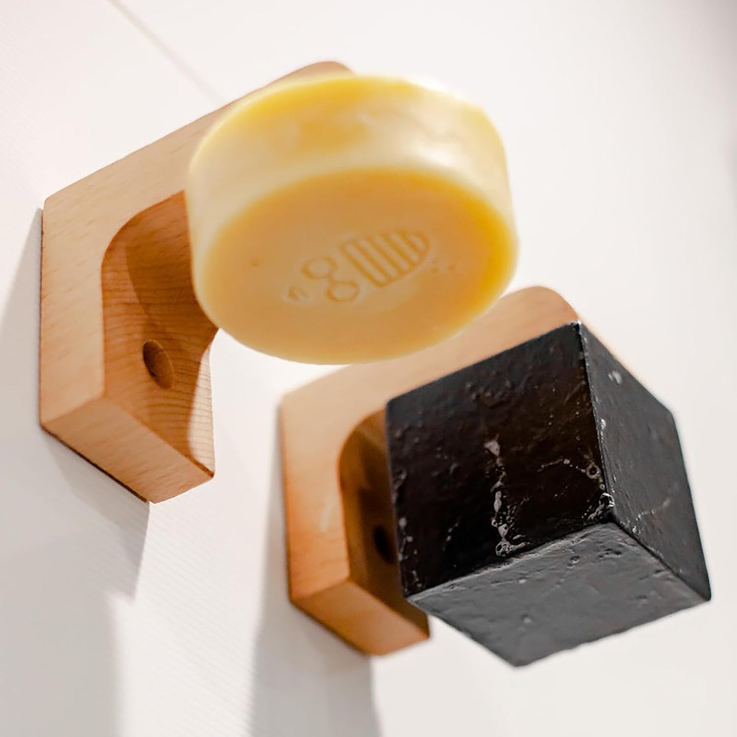 Beauty and the Bees Air Dry Magnetic Soap Holder, In-Shower Storage for Soap Bars, Wooden Soap Dish