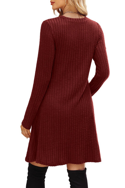 OFEEFAN Long Sleeve Dress for Women Crew Neck Empire Waist Tunic Dress with Pockets