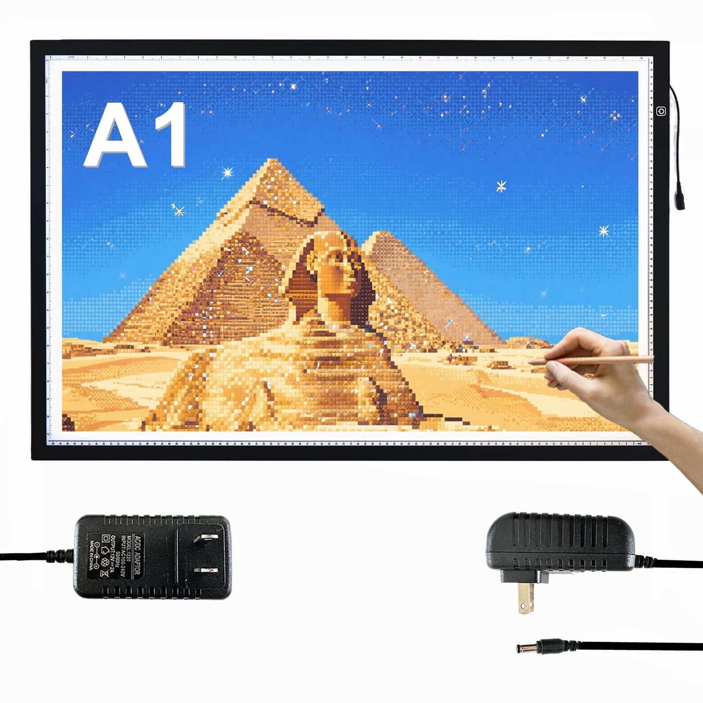 A1 Extra Large LED Light Pad (34.6"x23.6") - Upgraded Durable Tracing Light Box with 5-Level Brightness - Dot-Free Eye Protection Board for 5D Diamond Art Painting, Sketching, Drafting & Tracing