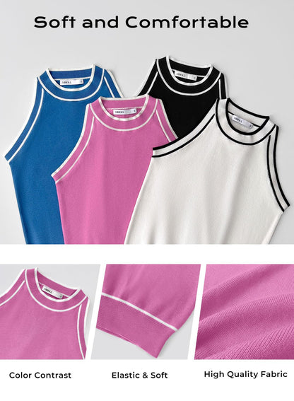 MIHOLL Womens Ribbed Tank Tops Summer Sleeveless High Neck Casual Slim Fitted Basic Knit Cami Shirts(Pink,Medium)