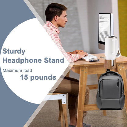 Nnewvante 2 in 1 Desk Cup Holder, 360° Rotating Headphone Hanger and Anti-Spill Cup Holder for Gaming Desk Accessories