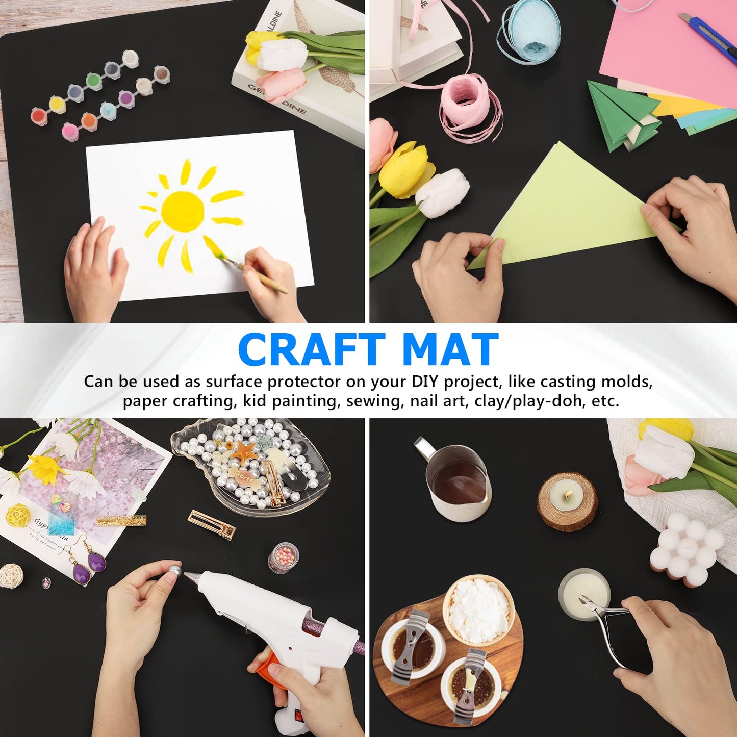 Gartful Black Silicone Mat for Crafts, 35.4 x 23.6 x 0.06 inches Silicone Craft Mat, Extra Large Silicone Sheet Thick Pad for Jewelry Casting Resin Molds, Painting, Counter Table, Placemat, Non-Slip