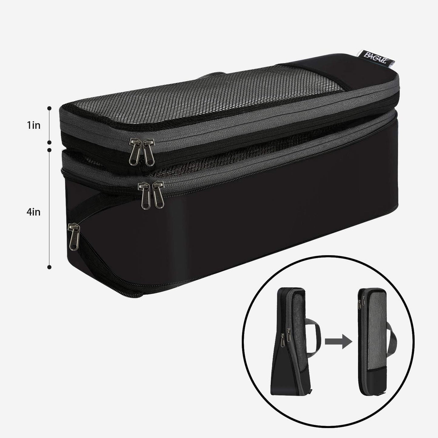 BAGAIL 4 Set/6 Set/8 Set Compression Packing Cubes Travel Accessories Expandable Packing Organizers (Half Mesh, 6-Black)