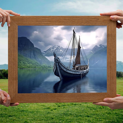 EATUKYIC 5D Ocean Boat Diamond Painting Kits for Adults Beginner, Beauty Viking Ship with Mountains DIY Diamond Art for Home Wall Decor Gifts, Full Drill Round Gem Art 12x16 inch