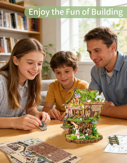 BELEEV DIY Miniature House Kit with LED Light, Fantasy Tree House Book Nook Kit for Adults, 3D Wooden Puzzle Model Building Kit, Dollhouse Bookshelf Decor, Creative Crafts Gift for Teens Adults