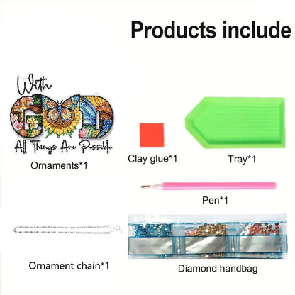 STGLCR DIY Butterfly Hanging Diamond Art Kit God, Acrylic Diamonds Painting Pendant Board Kit, 5D Gem Art Ornament Kit for Adults, Double Sided 7.8inch with God All Thing are Possible