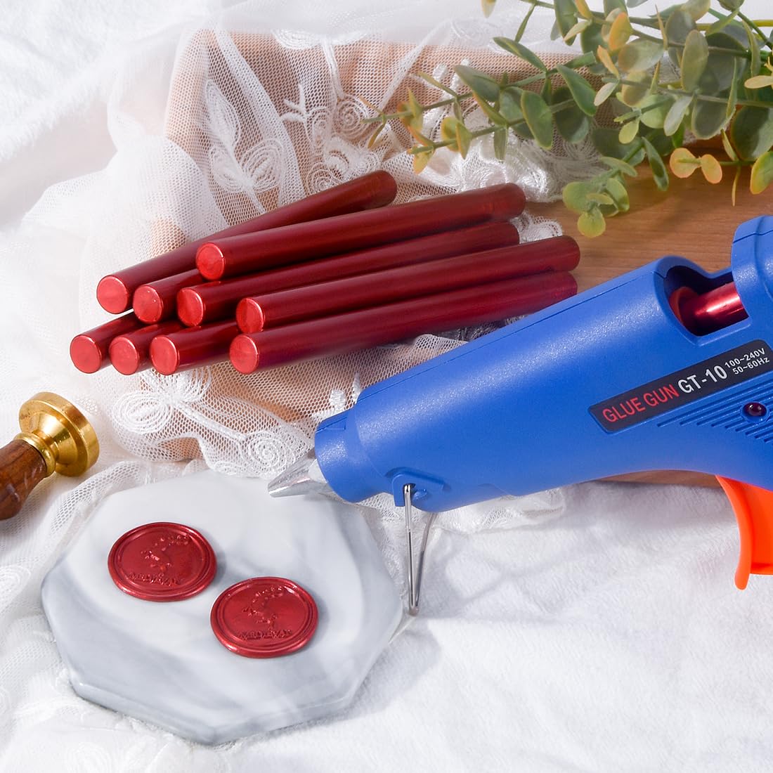 MEDIEVAL Red Wax Seal Glue Gun Kit: 10Pc Blood Red Sealing Wax Sticks & Gun